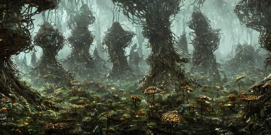 Image similar to fungus forest city, trending on artstation