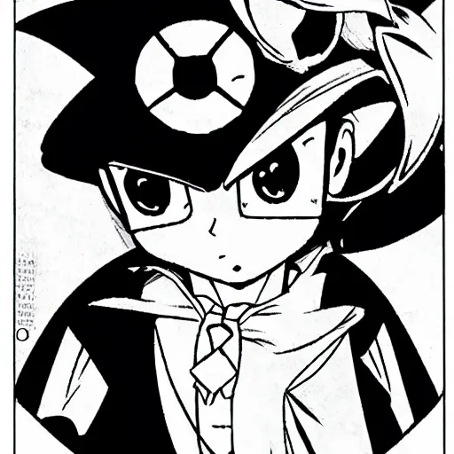 Prompt: wizard, illustrated by mato and ken sugimori, manga, black and white illustration