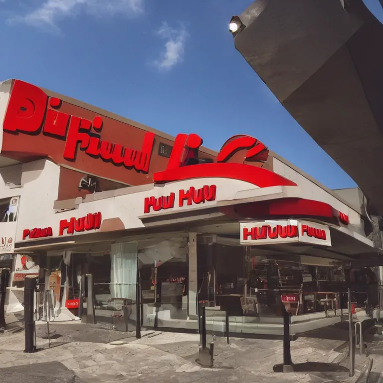 Prompt: A photograph of a futuristic Pizza Hut. Made for an Italian named Kevin. Stuffed crust. Low angle. Cinematic masterpiece. Award winning Gregory