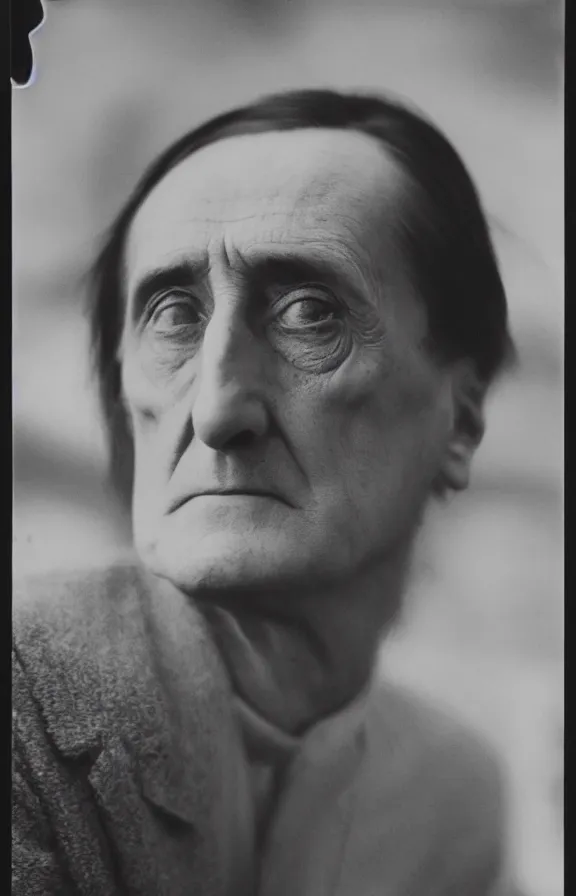 Image similar to a close - up casual photo of marcel duchamp with pensive eyes, 1 9 2 0 s monochrome snapshot, graflex 4 x 5, f 1. 8, 3 5 mm, ilford delta 3 2 0 0 pro