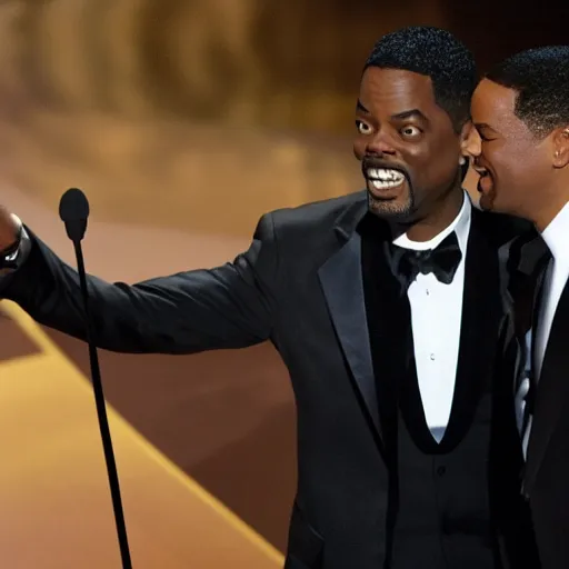 Prompt: chris rock slapping will smith at the oscars, 4k, high detail, high-resolution photograph, professional photography, ultra-detail