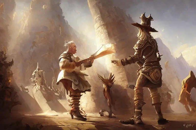 Image similar to an old musician teaching its artificer apptentice a visual melody in the baroque era, hearthstone art style, epic fantasy style art by Craig Mullins, fantasy epic digital art, epic fantasy card game art by Greg Rutkowski