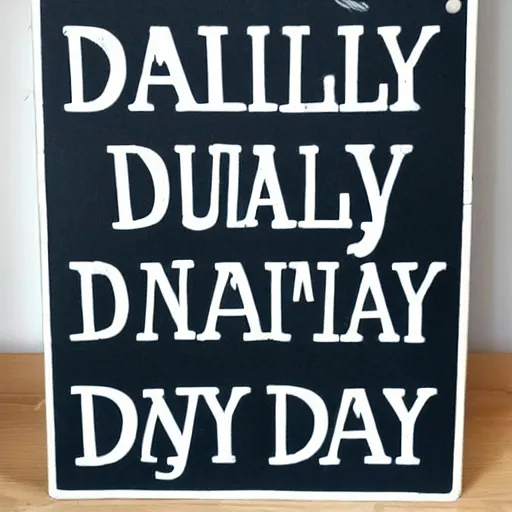 Image similar to a wooden sign that says daily!!!!!!!!!!!, marker, handwritten