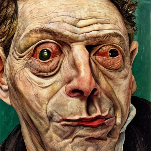 Image similar to high quality high detail painting by lucian freud, hd, portrait of balled man with no eyes