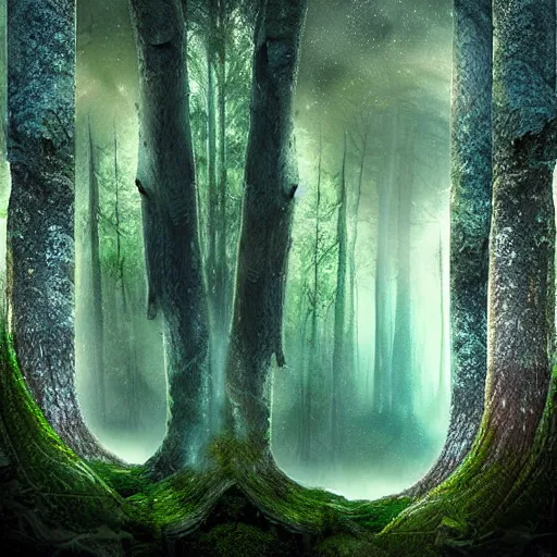 Image similar to magical forest taking over sci-fi city, digital art award-winning photography