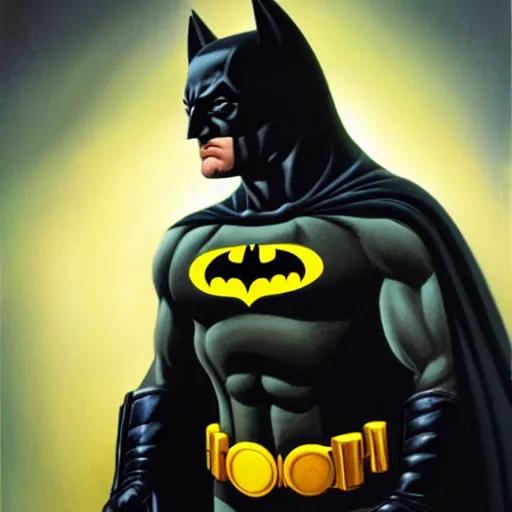 Prompt: ultra - realistic head and shoulders portrait painting of batman. art by boris vallejo. 4 k. ultra - realistic. highly detailed. epic lighting