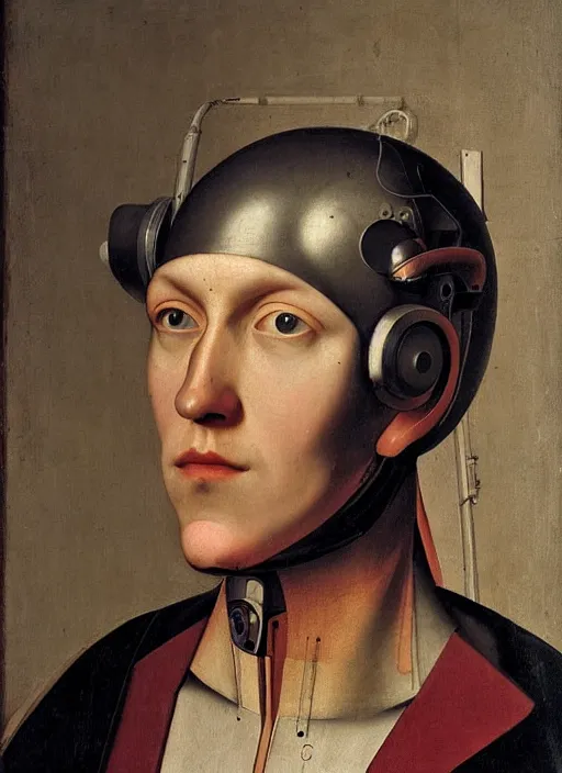 Prompt: a portrait of a cyborg by Petrus Christus, renaissance style