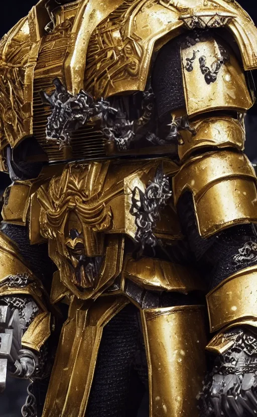 Image similar to angry Henry Cavill as warhammer 40k God-Emperor of Mankind dressed in his glowing golden power armor. full-length portrait, beautiful face, long hair, painted by Donato Giancarlo, intricate fine armor rune details, cinematic, highly detailed, octane render