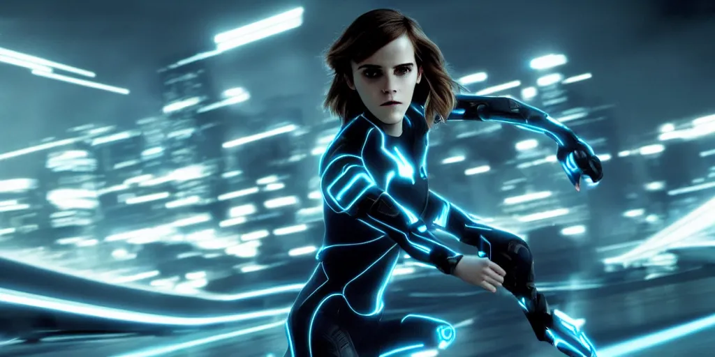 Prompt: emma watson in the movie tron legacy ( 2 0 1 0 ), cinematic, film still