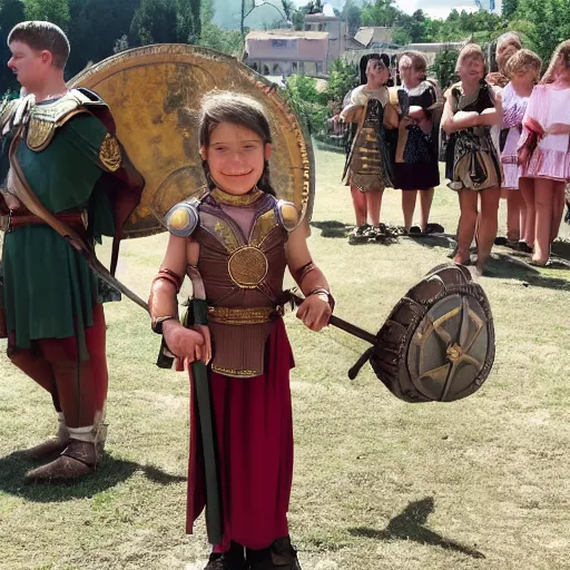 Image similar to small girl as a Roman legionnaire