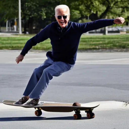 Image similar to joe biden riding a skateboard