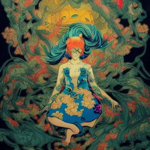 Image similar to james jean style, utagawa kunisada style, vfx art, unreal engine render, claymation style, colourful, volumetric light, digital painting, digital illustration, dramatic light,