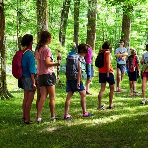 Image similar to a summer camp for adults filled with intellectualism, outdoor activities, and deep social connection, 4k