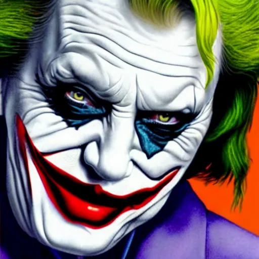 Image similar to angela merkel is the joker, airbrush art, drew struzan illustration art, key art, portrait