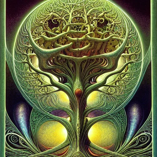 Image similar to tree of life by roger dean and andrew ferez, art forms of nature by ernst haeckel, divine chaos engine, symbolist, visionary, art nouveau, botanical fractal structures, organic, detailed, realistic, surreality