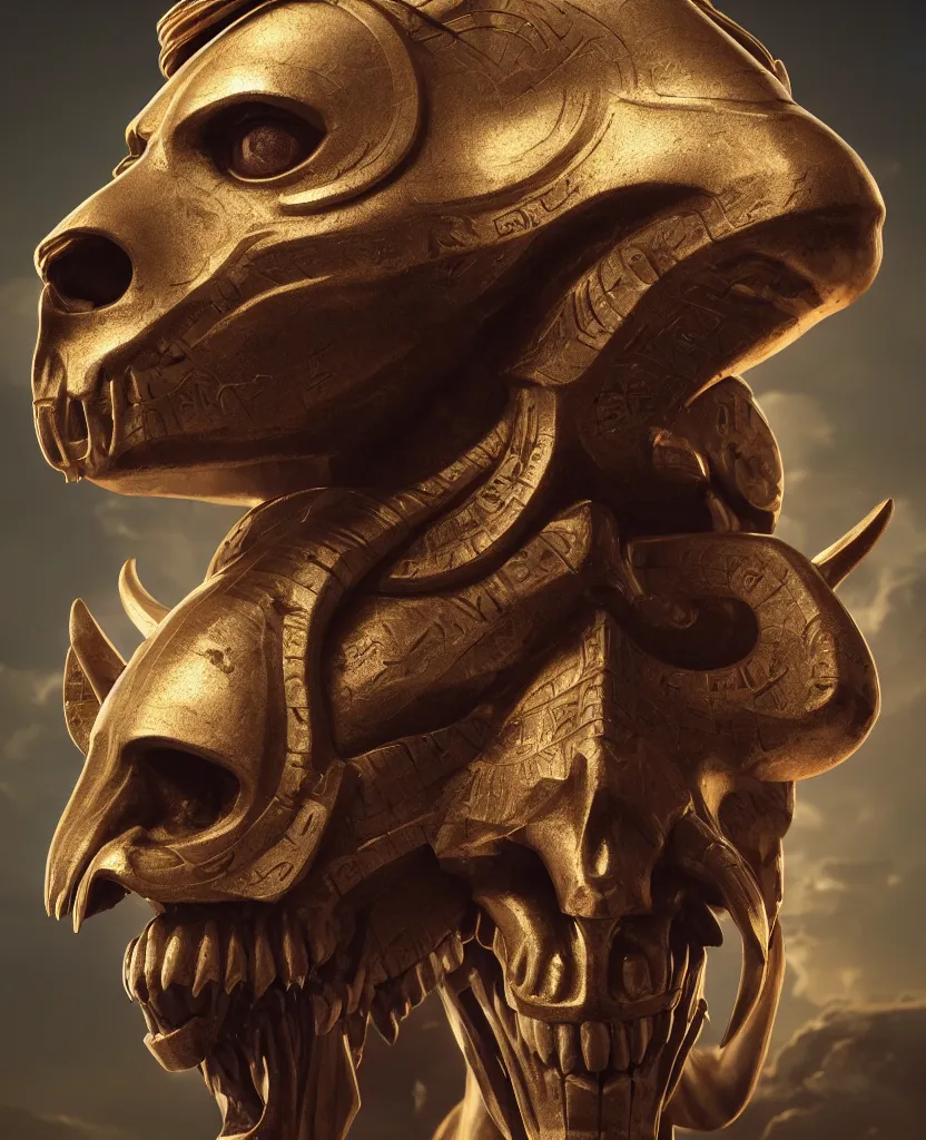 Image similar to Photorealistic epic egyptian god face portrait ram skull. ominous, ancient magic, intricate artwork by Tooth Wu and wlop and beeple. octane render, trending on artstation, greg rutkowski very coherent symmetrical artwork. cinematic, hyper realism, high detail, octane render, 8k