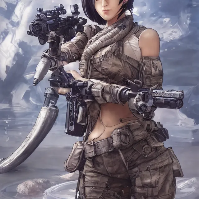 Prompt: the hyperrealistic portrait of lawful neutral female futuristic marine sniper as absurdly beautiful, gorgeous, elegant, young anime gravure idol, an ultrafine hyperdetailed illustration by kim jung gi, irakli nadar, intricate linework, bright colors, octopath traveler, final fantasy, unreal engine 5 highly rendered, global illumination, radiant light, detailed and intricate environment