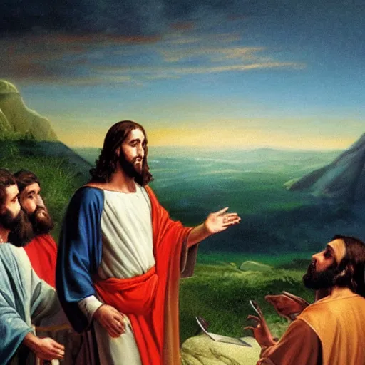 Prompt: Jesus giving the Sermon on the Mount, realistic
