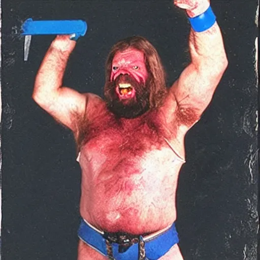 Image similar to hacksaw jim duggan as a horror movie villain