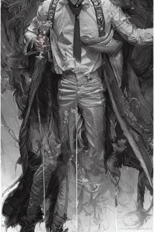 Image similar to skinny male fantasy alchemist, long dark hair, 1 9 2 0 s fashion, elegant, highly detailed, intricate, smooth, sharp focus, artstation, digital paining, concept art, art by donato giancola, greg rutkowski, artgerm, cedric peyravernay