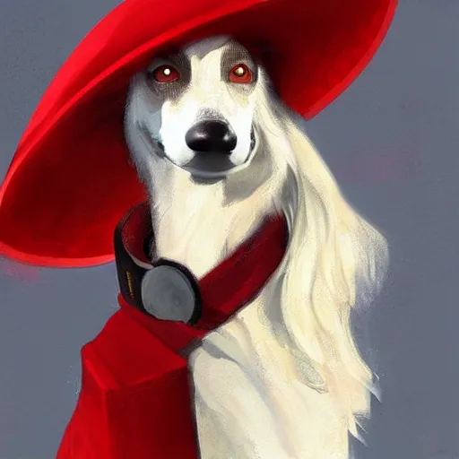 Image similar to Portrait painting of a antropormophic Red Borzoi Dog using a communist red beret as an Overwatch character, medium shot, asymmetrical, profile picture, Organic Painting, sunny day, Matte Painting, bold shapes, hard edges, street art, trending on artstation, by Huang Guangjian and Gil Elvgren and Sachin Teng