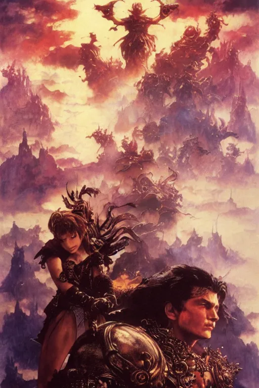 Prompt: Movie poster of Final Fantasy 6, Highly Detailed, Dramatic, A master piece of storytelling, by frank frazetta, ilya repin, 8k, hd, high resolution print