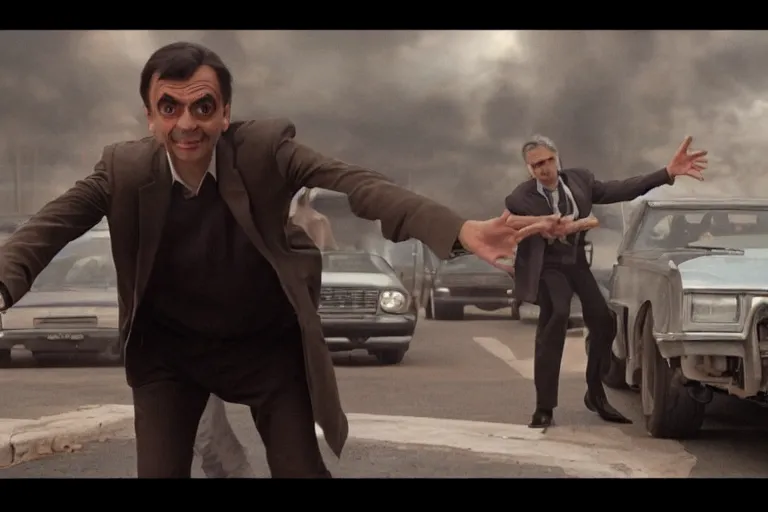 Image similar to VFX movie where Mr. Bean plays the Terminator by James Cameron