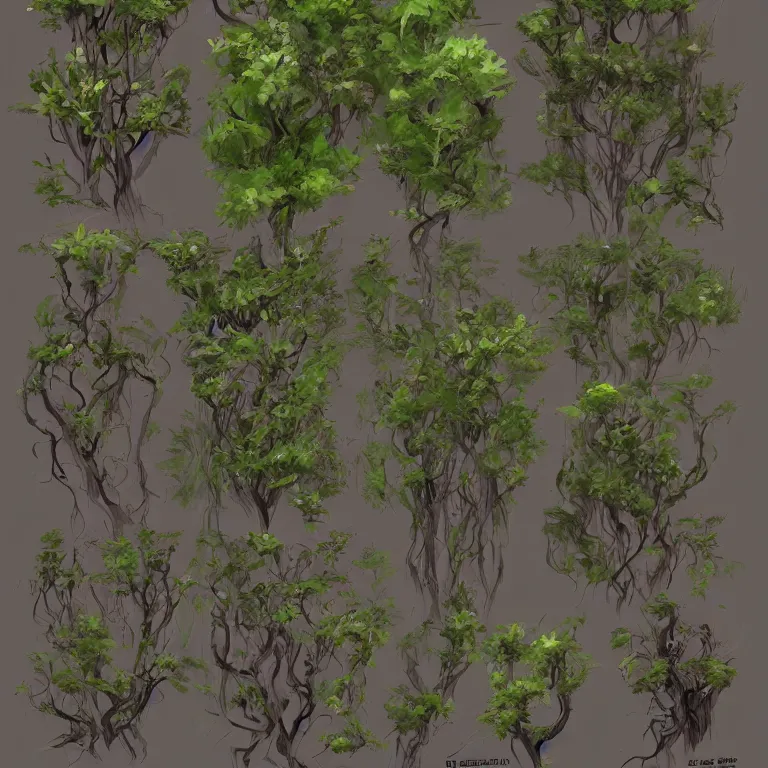 Image similar to lush bushes concept art, detailed diagrams, aesthetic, artstation