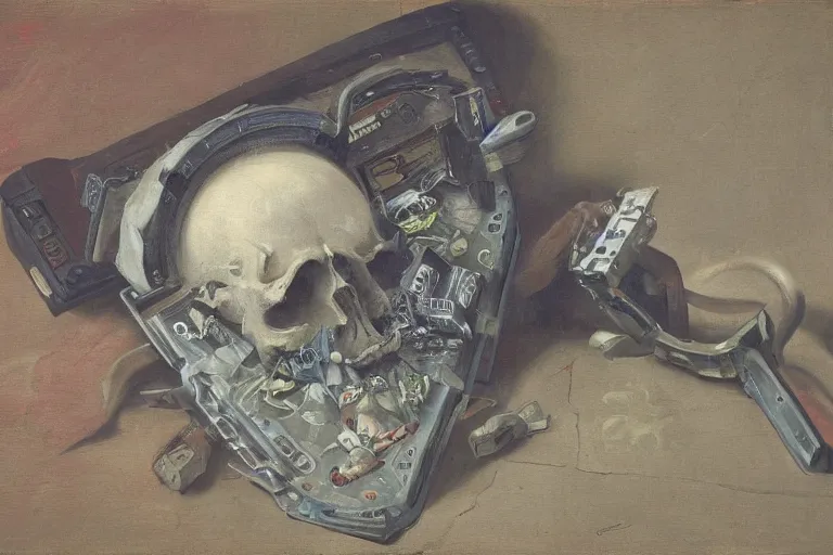 Image similar to a vanitas painting depicting an NVIDIA RTX A100 GPU, graphics card