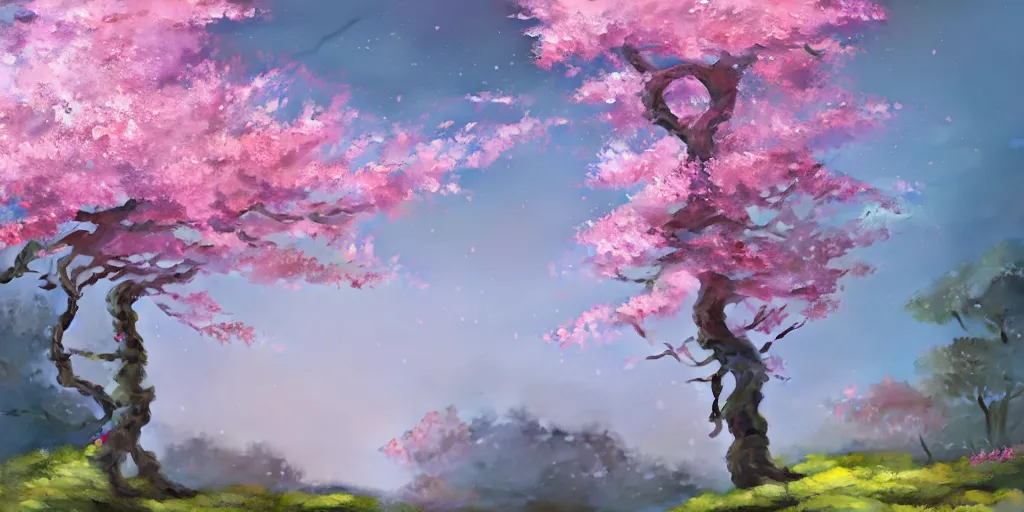 Image similar to a sakura tree, detailed oil painting, cinematic angle, hyperrealistic, breathtaking, cinematic lighting, dynamic, Studio Ghibli, digital art, octane render, epic composition, trending on artstation, masterpiece