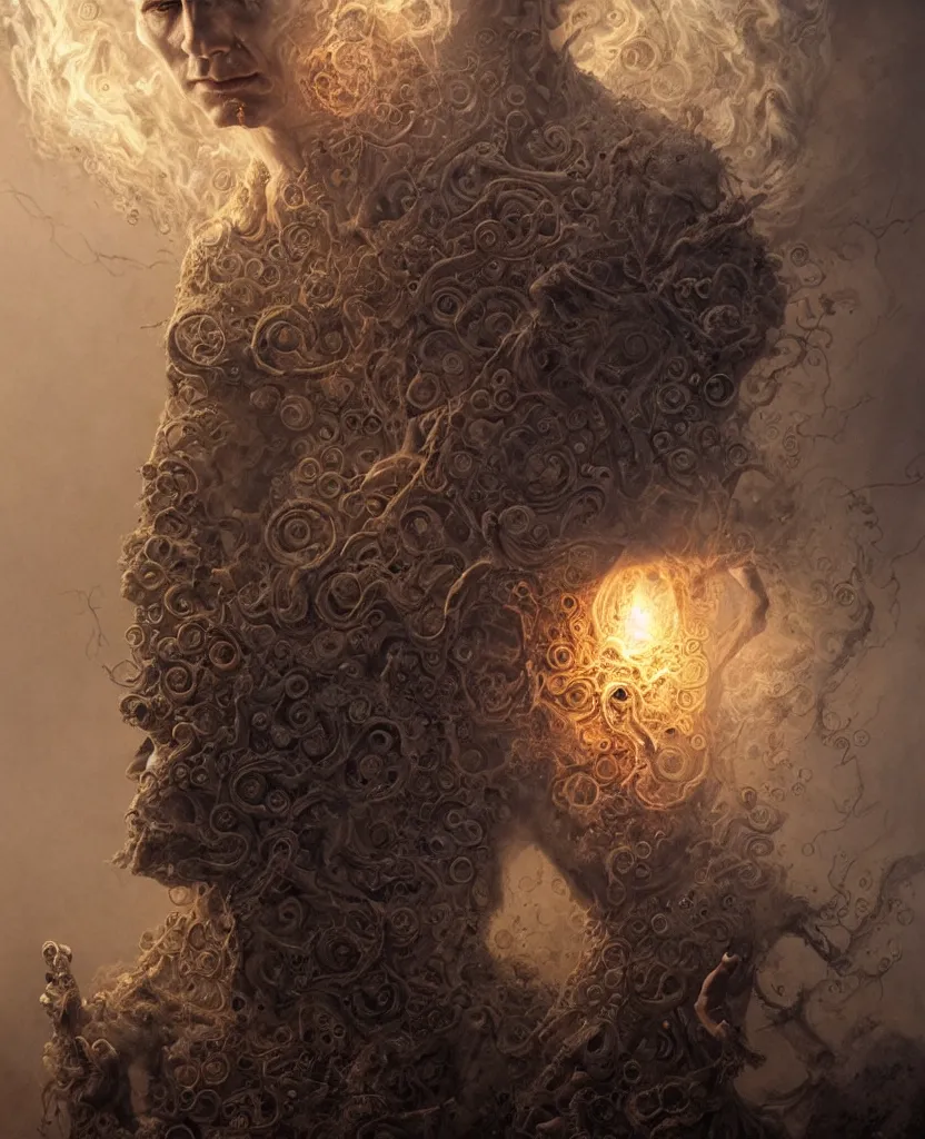 Image similar to the sandman, very detailed, 8k, maximized, ornate, masterpiece, complex, by Greg rutkowski, Alex Gray, surrounded by smoke