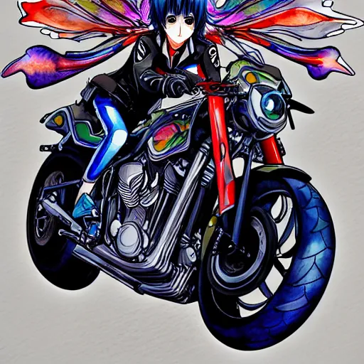Image similar to a high detail watercolor of anime motorcycle. pixiv fanbox skeb.jp clipstudio medibang ichi-up CGWORLD key visual manga cover