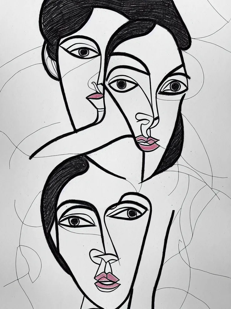 Image similar to beautiful intricate female portrait, one line drawing, bold sketch inspired by bauhaus and henri matisse.