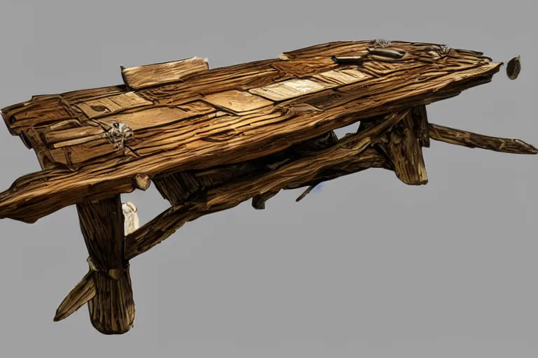 Image similar to a rustic rectangle wooden table with spikes sticking out of it. Dungeons and dragons fantasy digital art, artstation highquality 4k