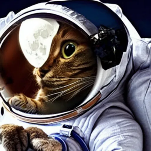 Prompt: cat astronaut plays with a moon rock