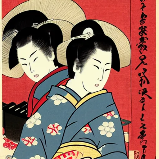 Image similar to geisha smoking ukiyo e style