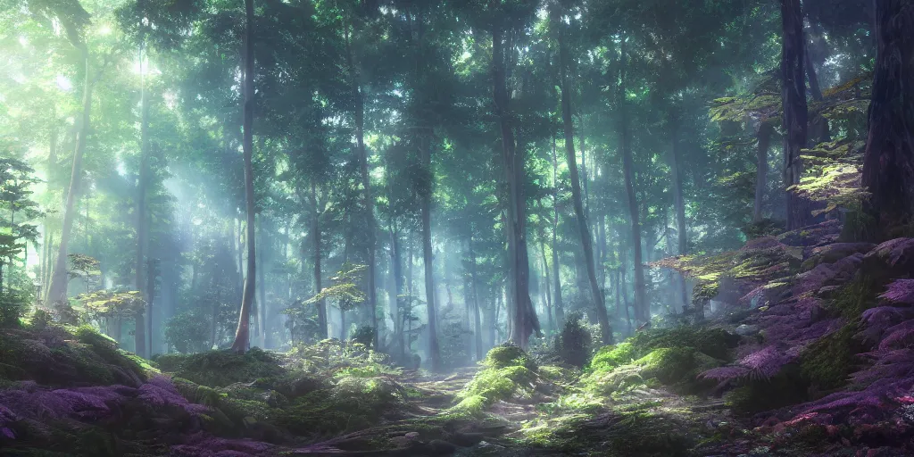 Image similar to a forest, cinematic angle, studio Ghibli, volumetric lighting, bold, beautiful composition, intricate, elegant, digital art, detailed oil painting, hyperrealistic, sharp focus, 8k