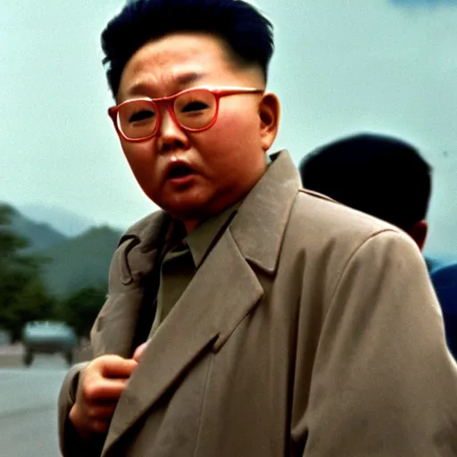 Prompt: Kim Jong-il, 1950s Korean thriller film noir, 35mm film, Cooke Varotal 20-100mm T3.1