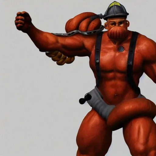 Image similar to a photorealistic muscular dragon firefighter,