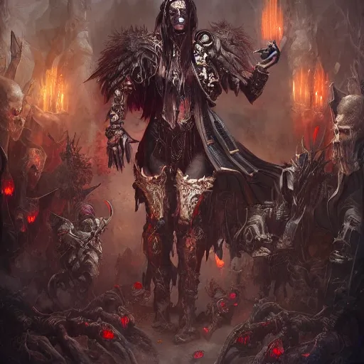 Prompt: Necromancer leading an army of the dead, maximalist, high detail, 8k, ornate, dark fantasy, realistic, masterpiece, Trending on art station, complex, WLOP