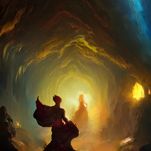 Image similar to a painting of a glowing gem filled cave 4k detailed ross tran gurney frank frazetta skeeva gal barkan matayosi high fantasy concept key art