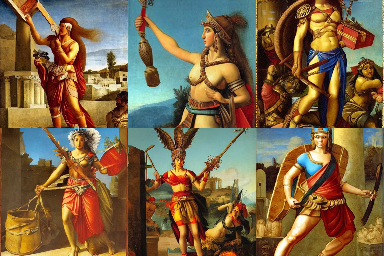 Prompt: A Greek amazon warrior delivering Amazon packages, Renaissance oil