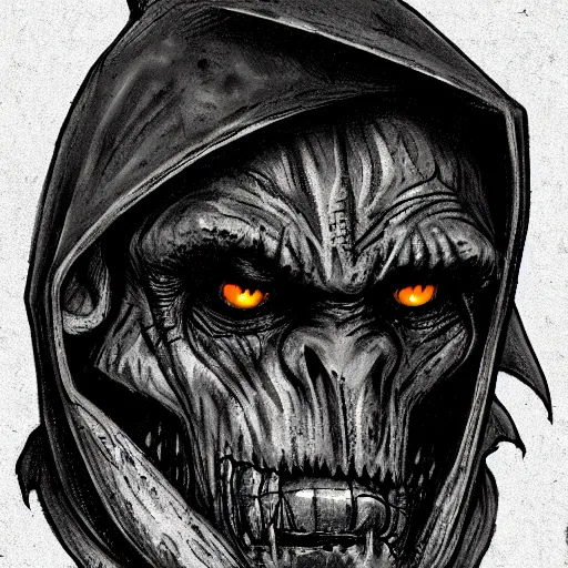 Image similar to mordor orc, portrait, in the style of mike mignola greyscale