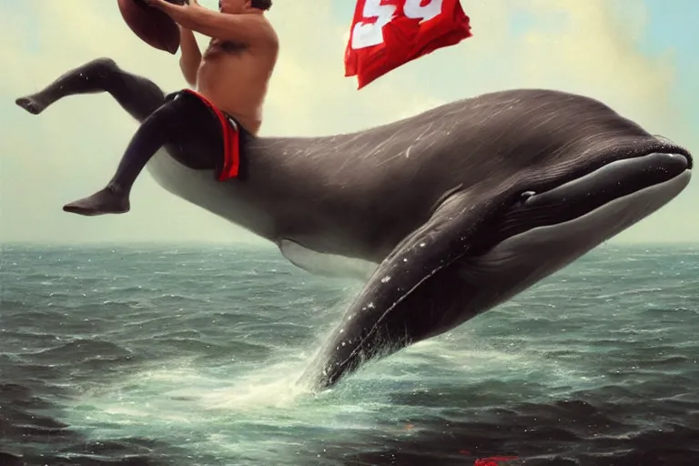 Image similar to a whale who loves patrick mahomes and the nfl, by greg rutkowski, rossdraws, gil elvgren, enoch bolles, anime, very coherent