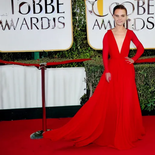 Image similar to photo of natalie portman wearing a seductive red dress.