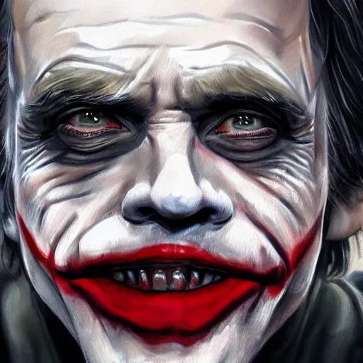 Image similar to mark hamill as the joker, oil painting, artgerm, artstation, highly detailed, portrait