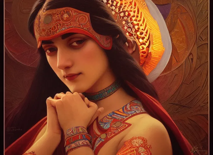 Image similar to photography of jamini roy, deep focus, d & d, fantasy, intricate, elegant, highly detailed, digital painting, artstation, concept art, matte, sharp focus, illustration, hearthstone, art by artgerm and greg rutkowski and alphonse mucha