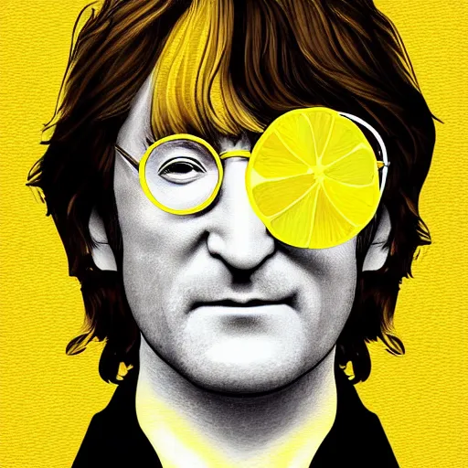 Prompt: illustration of john lennon as a lemon, digital art, high detail