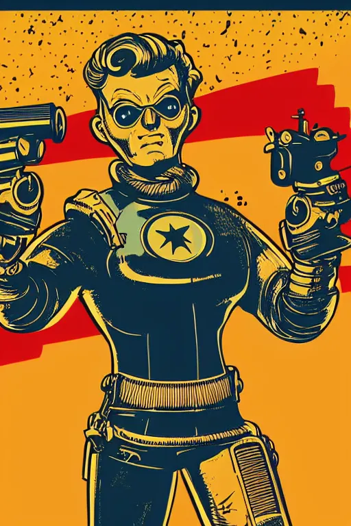 Image similar to fallout 7 6 retro futurist illustration art by butcher billy, sticker, colorful, illustration, highly detailed, simple, smooth and clean vector curves, no jagged lines, vector art, smooth andy warhol style