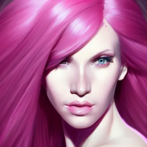 Image similar to a portrait of a beautiful woman with pink hair insane quality, elegant, highly detailed, digital painting, artstation, concept art, pop, smooth, sharp focus, illustration, art by rene lalique 3 d 8 k ultra detailed